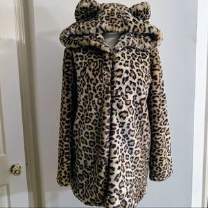 NWOT Forever21 Faux Leopard Coat w/Cat Ears Size S